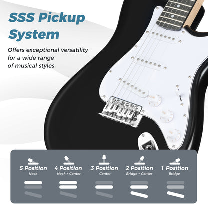 Electric Guitar Beginner Kit | SSS Pickup 15W Amplifier Black