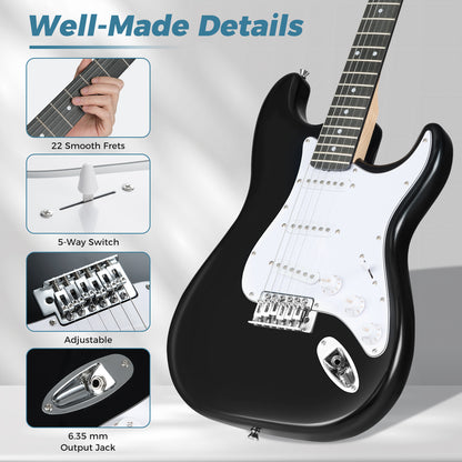 Electric Guitar Beginner Kit | SSS Pickup 15W Amplifier Black