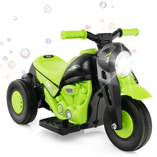Kids Green Electric Ride On Motorcycle | Bubbles Music LED Light