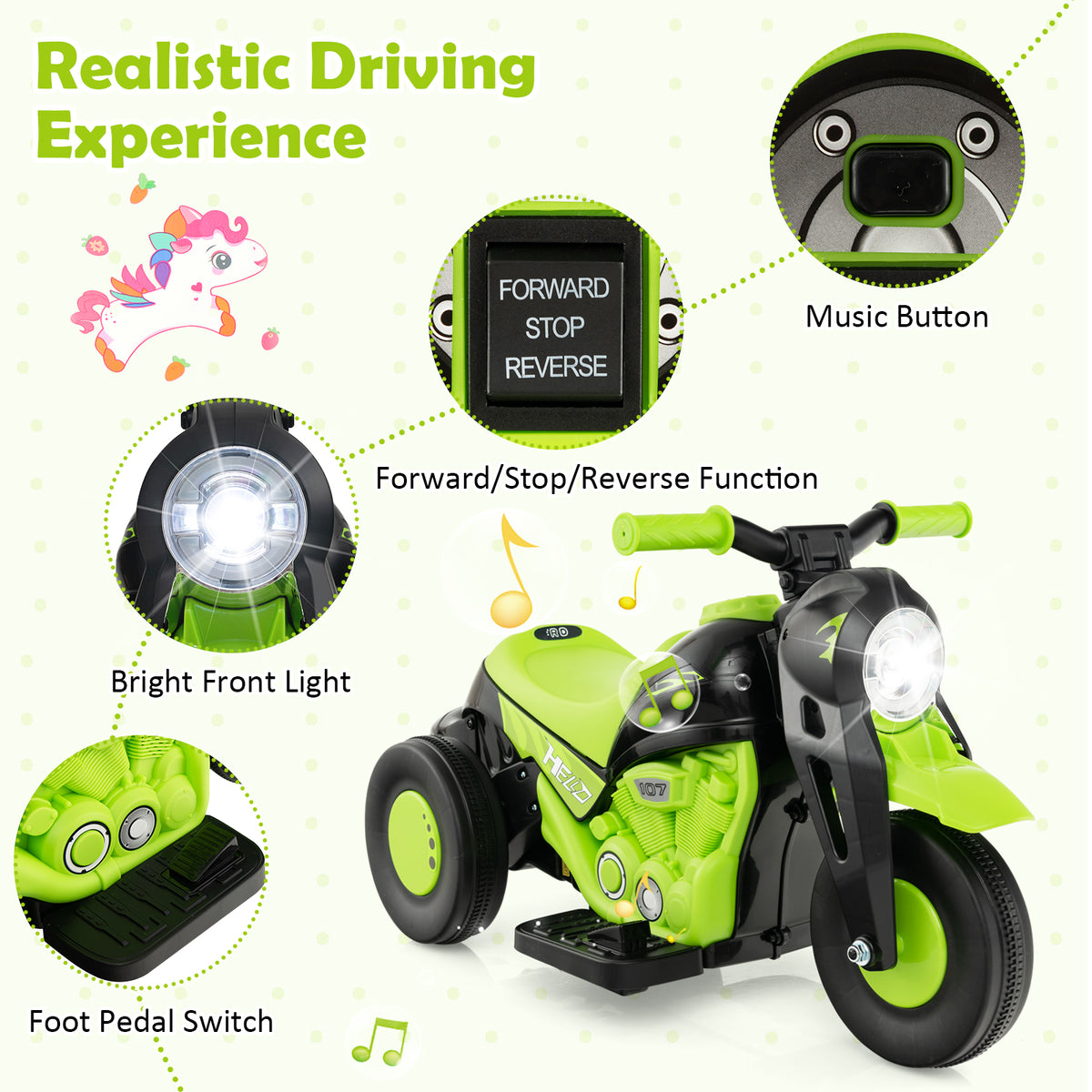 Kids Green Electric Ride On Motorcycle | Bubbles Music LED Light