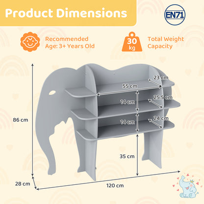 Grey Elephant Kids Bookshelf | 3 Tier Toddler Storage Organizer