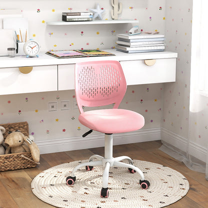 Costway Ergonomic Children Study Chair with Adjustable Height for Boys Girls Teens-Light Pink