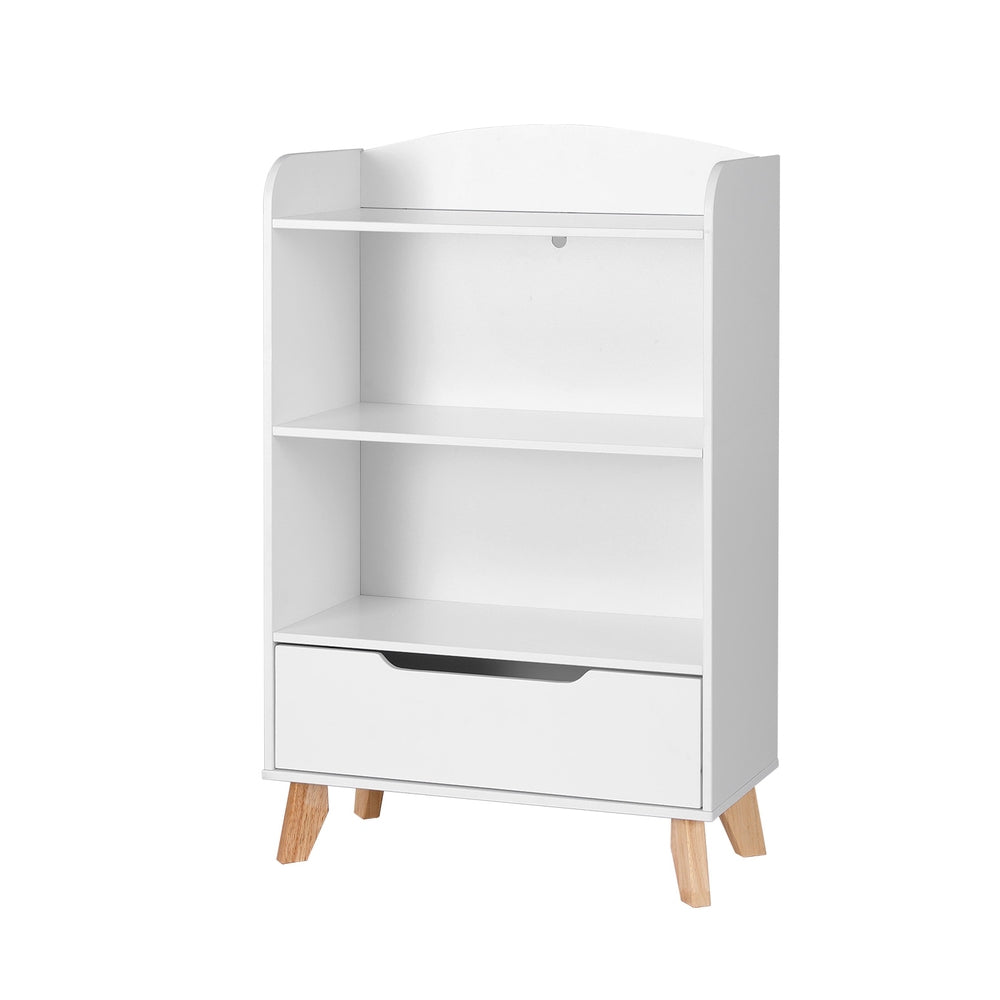 Keezi 3 Tier Kids Bookshelf with Drawer in White | Storage Organizer for Childs Room