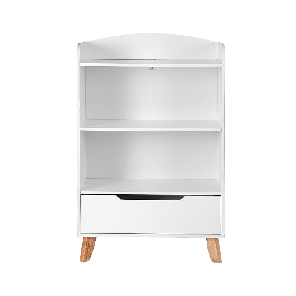 Keezi 3 Tier Kids Bookshelf with Drawer in White, ideal storage solution for childrens books.