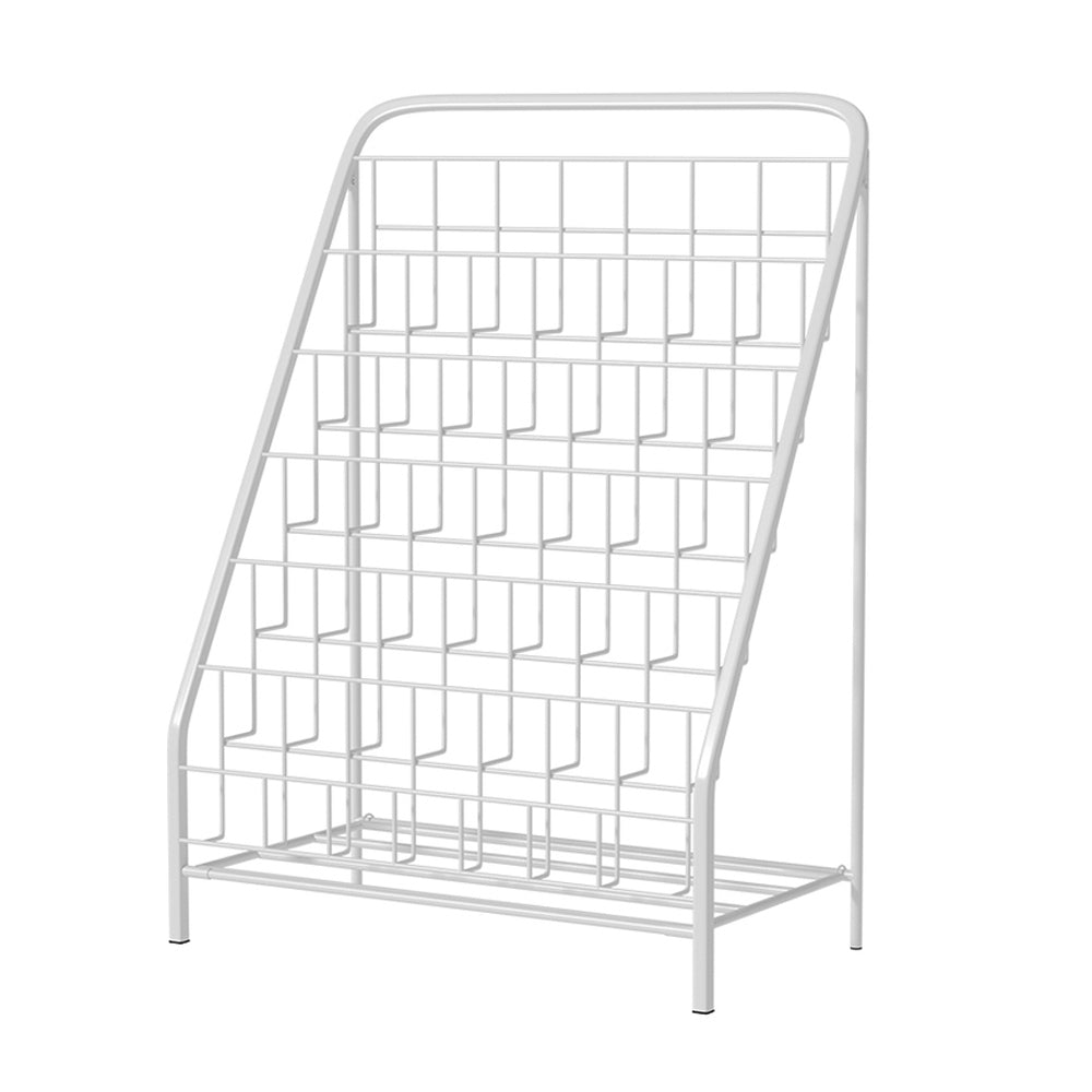 Keezi 6-Tier Foldable Kids Metal Bookshelf in White for Age 3+, space-saving storage solution.