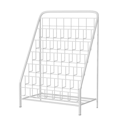 Keezi 6-Tier Foldable Kids Metal Bookshelf in White for Age 3+, space-saving storage solution.