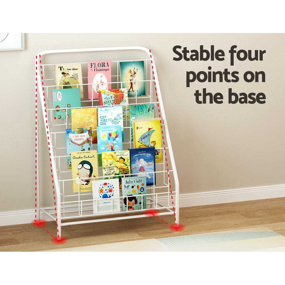 Keezi 6-Tier Foldable Kids Metal Bookshelf in White, perfect storage solution for young readers.