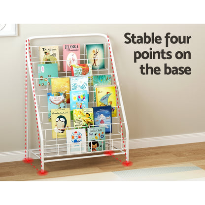 Keezi 6-Tier Foldable Kids Metal Bookshelf in White, perfect storage solution for young readers.