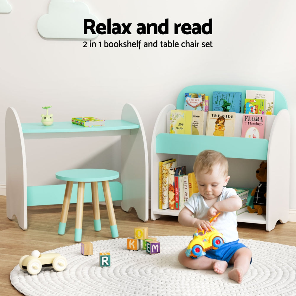 Keezi Kids Bookshelf 2 In 1 Table Chair Set