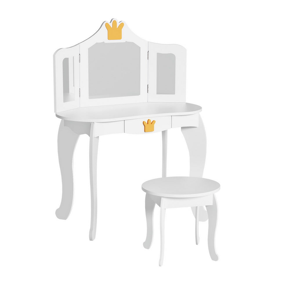 Keezi Kids White Wooden Dressing Table | 3 Mirrors, Perfect for Childs Bedroom Pretend Play