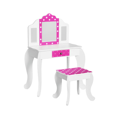 Pink Keezi Kids Vanity Table Set with Mirror and Chair for imaginative play fun