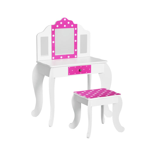 Pink Keezi Kids Vanity Table Set with Mirror and Chair for imaginative play fun