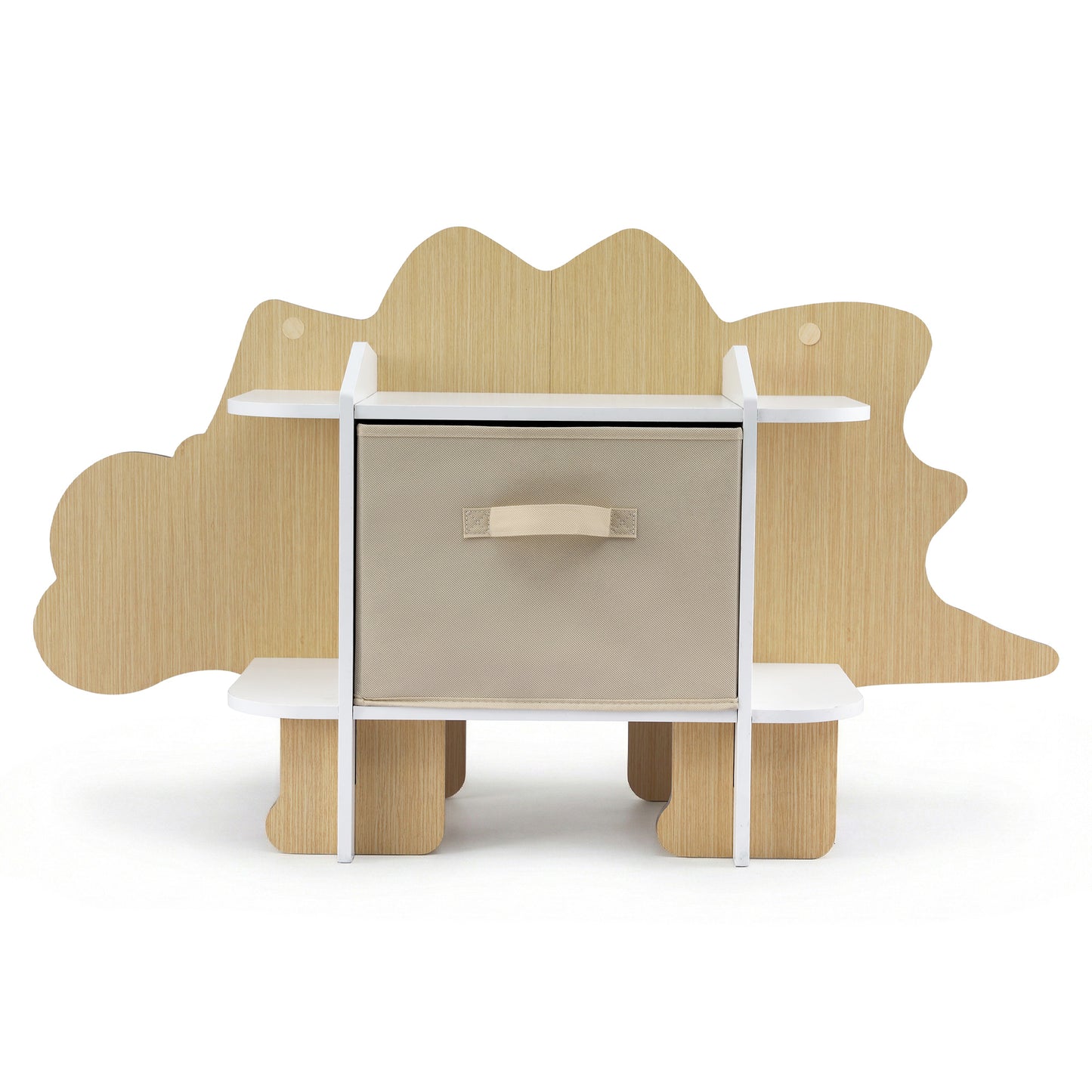 Keezi Dinosaur Kids Bookshelf 2 Tier Wooden with Fabric Drawer