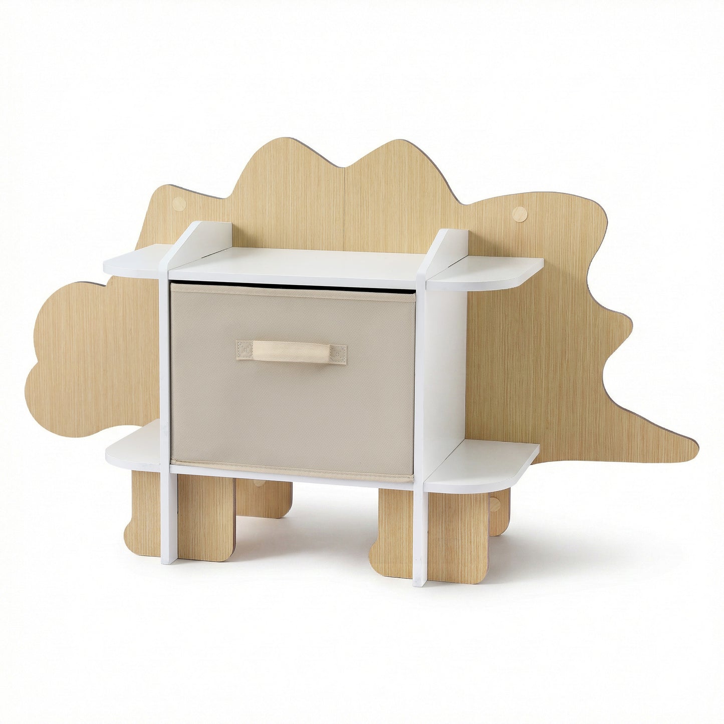 Keezi Dinosaur Kids Bookshelf 2 Tier Wooden with Fabric Drawer