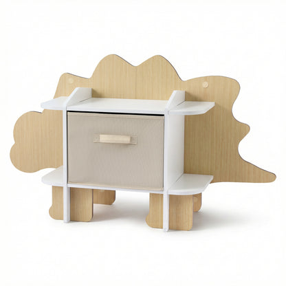 Keezi Dinosaur Kids Bookshelf 2 Tier Wooden with Fabric Drawer