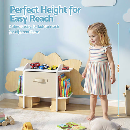 Keezi Dinosaur Kids Bookshelf 2 Tier Wooden with Fabric Drawer