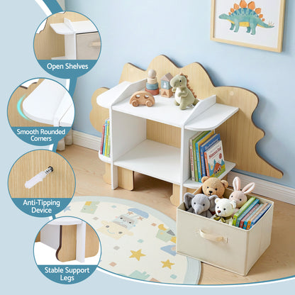 Keezi Dinosaur Kids Bookshelf 2 Tier Wooden with Fabric Drawer