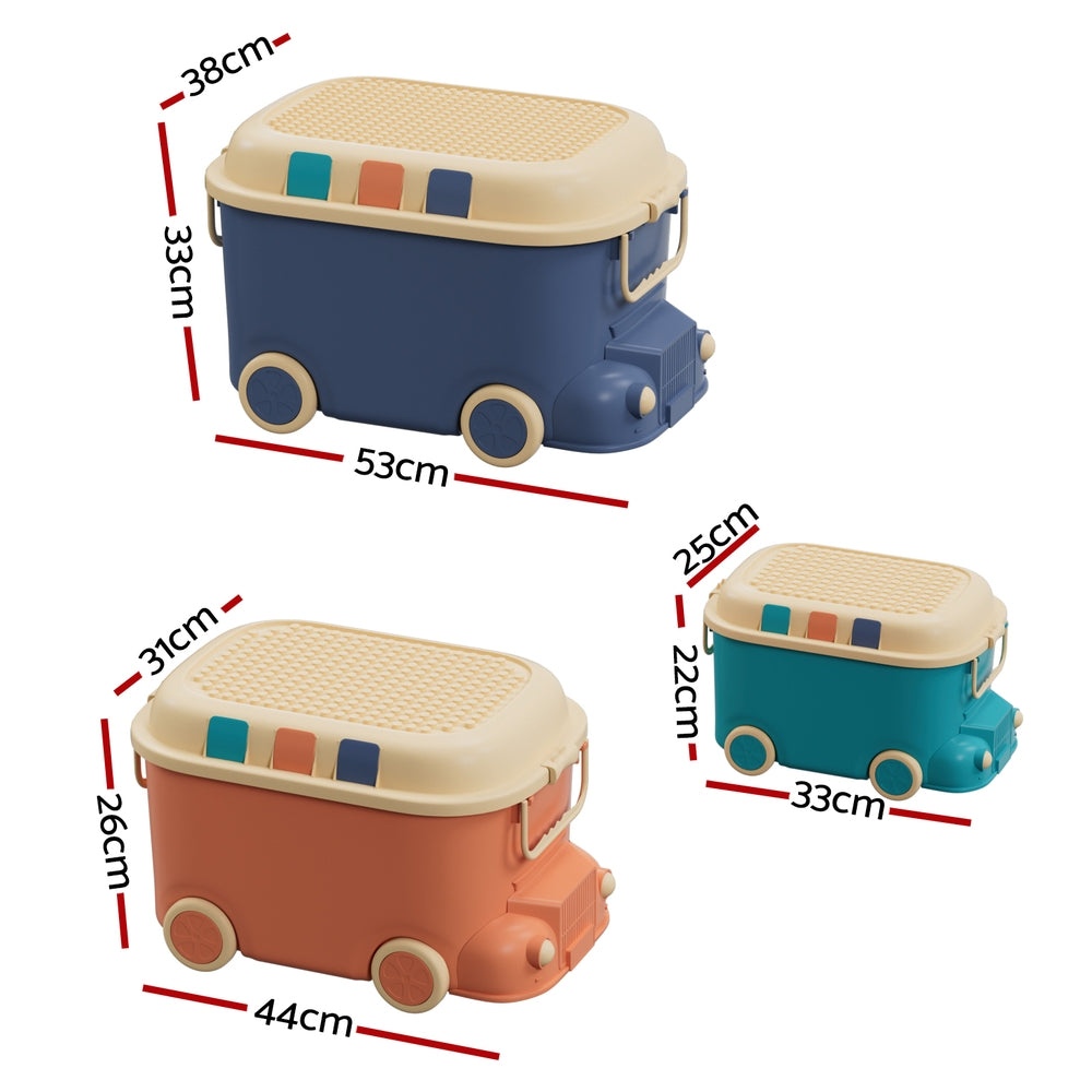 Colorful car-shaped toy storage boxes for kids rooms, keeping toys organized and accessible.