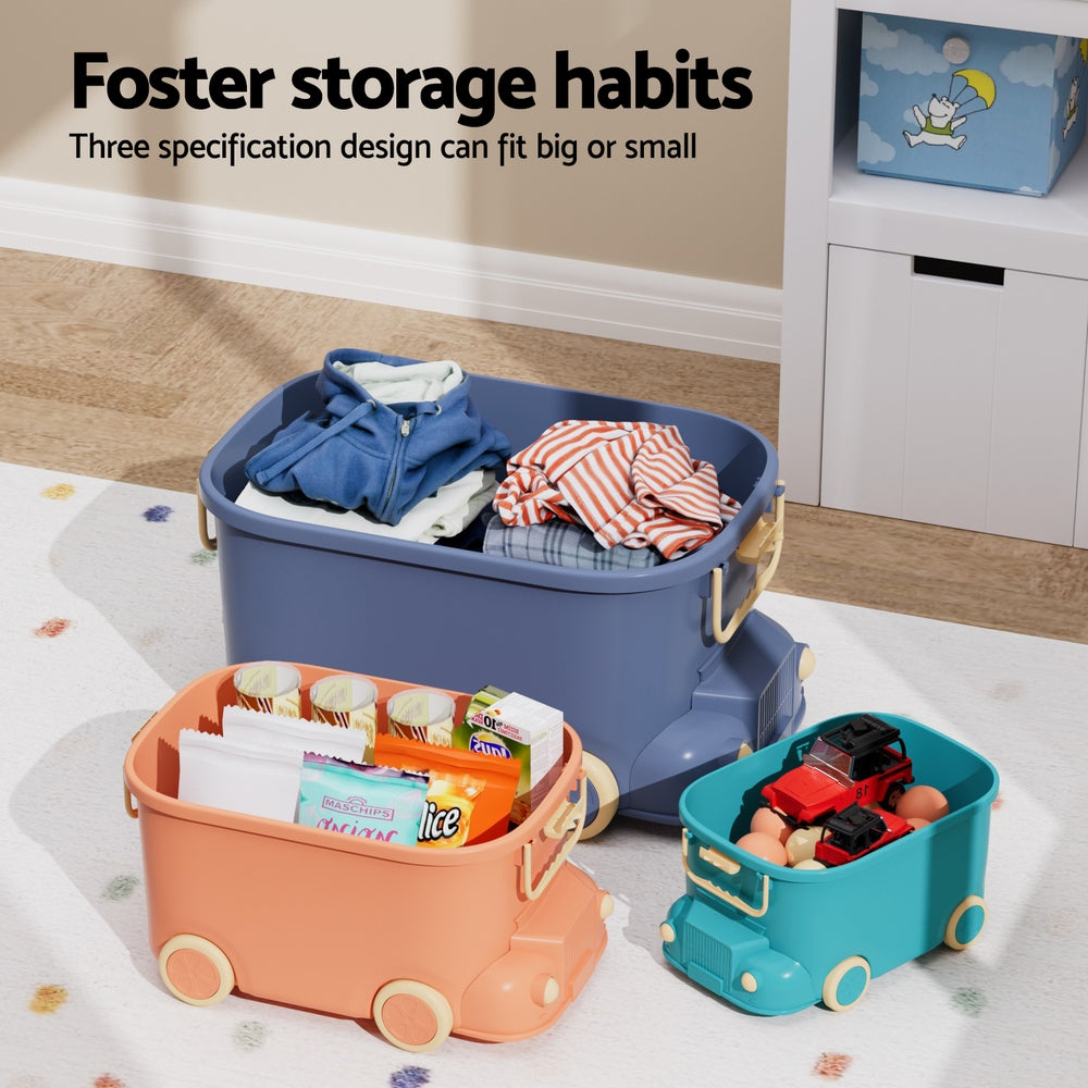 Keezi 3 Piece Car-Shaped Toy Storage Boxes, ideal for playful kids room organization.