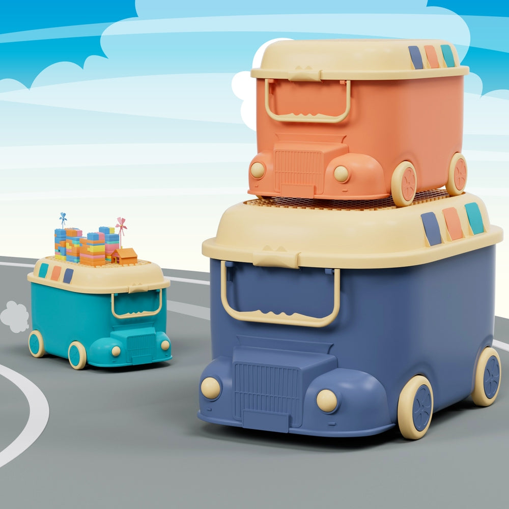 Keezi 3 Piece Car-Shaped Toy Storage Boxes designed for kids playroom organization.