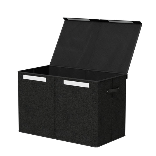 Large foldable toy storage chest with flip-top lid provides spacious organization for playrooms and bedrooms.