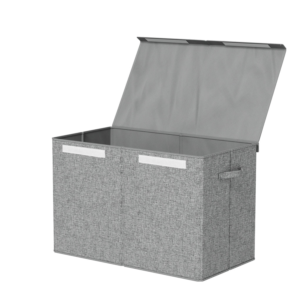 Keezi 83L Grey Toy Storage Box with Lid, foldable and spacious for kids toys.