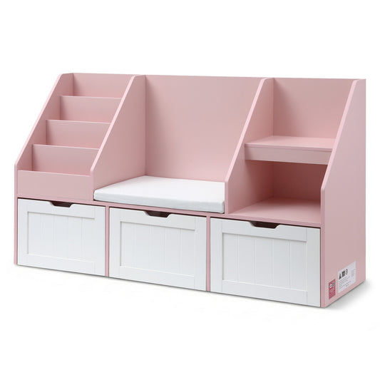 Keezi Kids Bookshelf Storage Organiser Toy Box Drawer Bench Seat Cabinet Pink