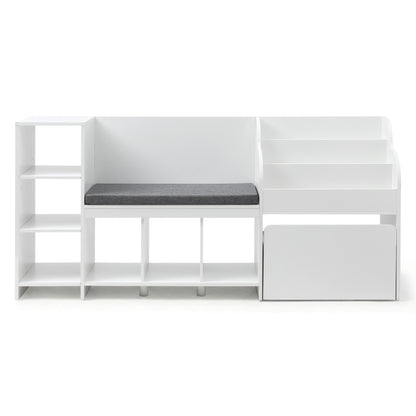 Keezi Kids Storage Unit Bookshelf Toy Box Organiser Bench Seat Cabinet 170cm White