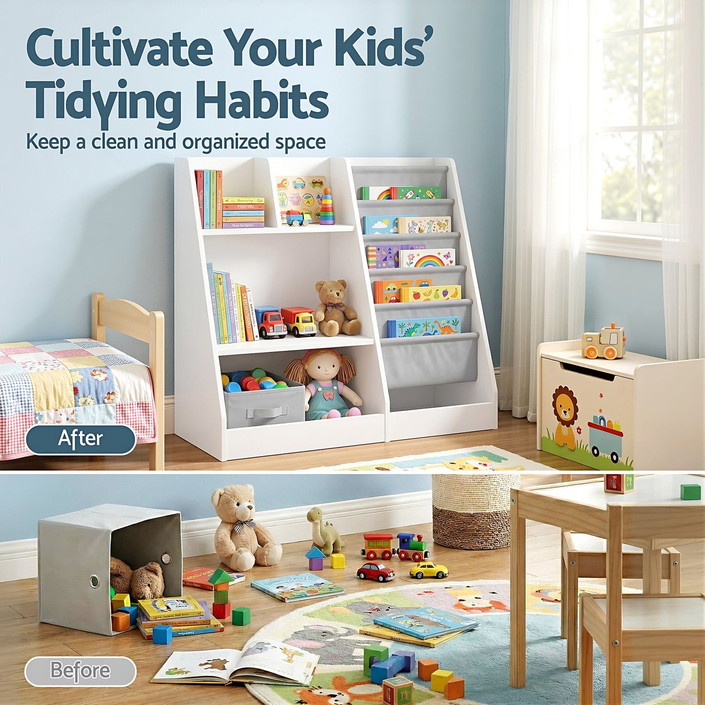 Keezi Kids Bookshelf Wood Bookcase Toddler Toys Storage Rack Display Shelves