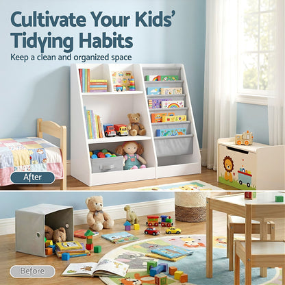 Keezi Kids Bookshelf Wood Bookcase Toddler Toys Storage Rack Display Shelves