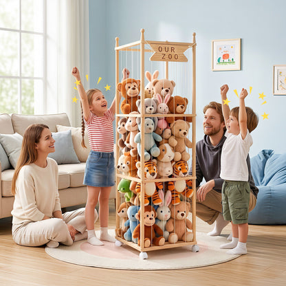 Keezi Stuffed Animal Storage Wooden Toy Holder with Wheels