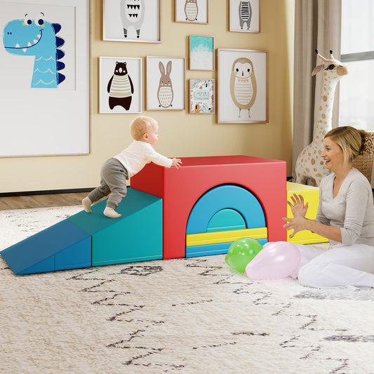 Costway 7-Piece Foam Climbing Blocks Soft PU Leather Play Gym-Red