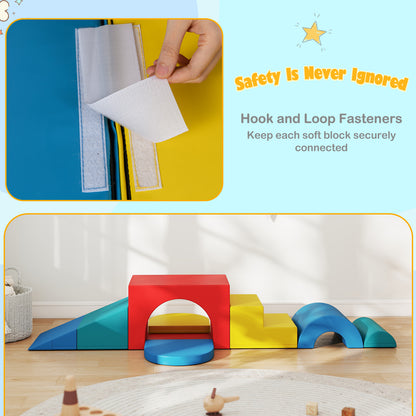 7 Piece Red Foam Climbing Blocks | Soft PU Leather Play Gym