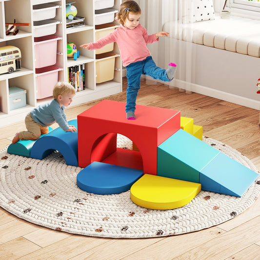 7 Piece Red Foam Climbing Blocks | Soft PU Leather Play Gym