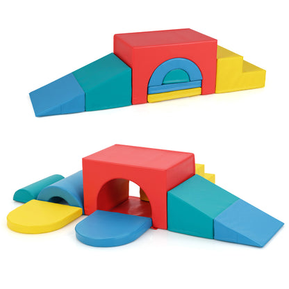 7 Piece Red Foam Climbing Blocks | Soft PU Leather Play Gym