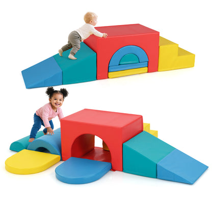7 Piece Red Foam Climbing Blocks | Soft PU Leather Play Gym