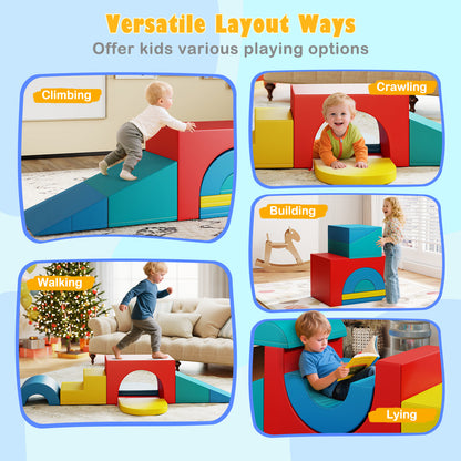 7 Piece Red Foam Climbing Blocks | Soft PU Leather Play Gym