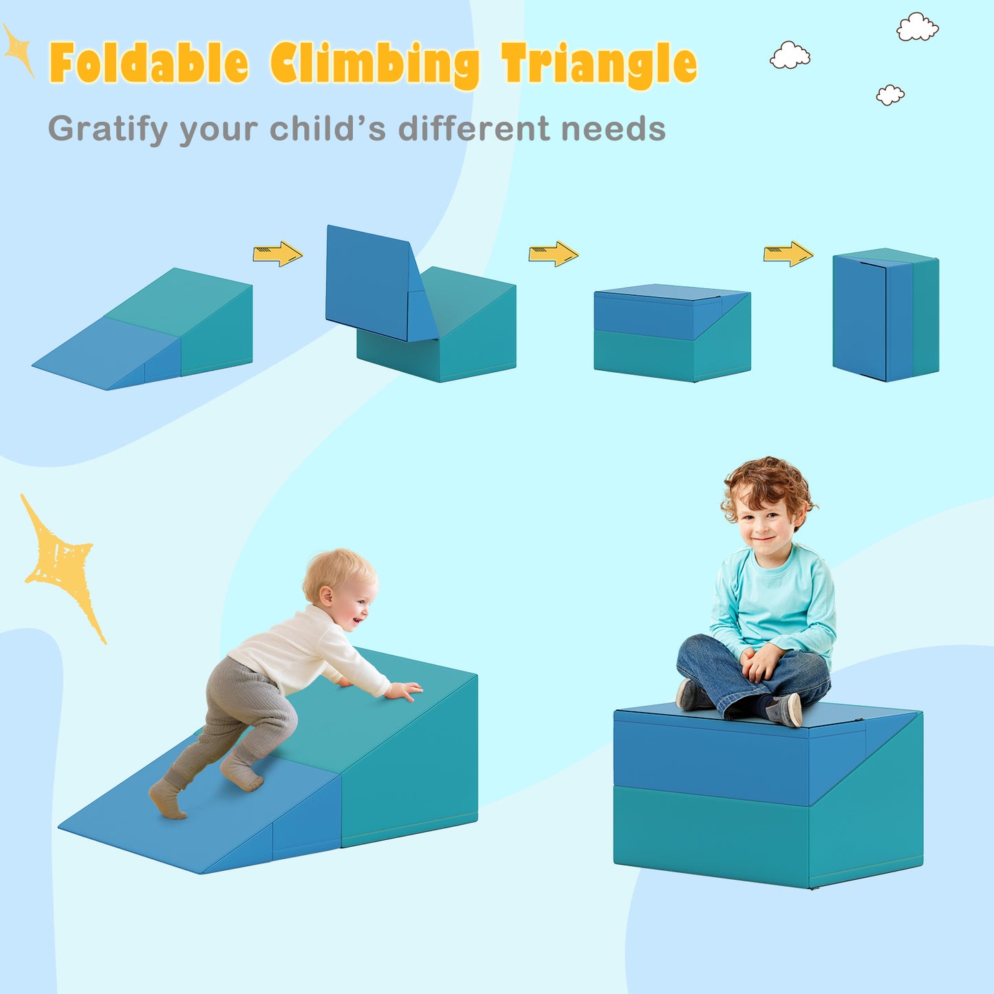 7 Piece Red Foam Climbing Blocks | Soft PU Leather Play Gym