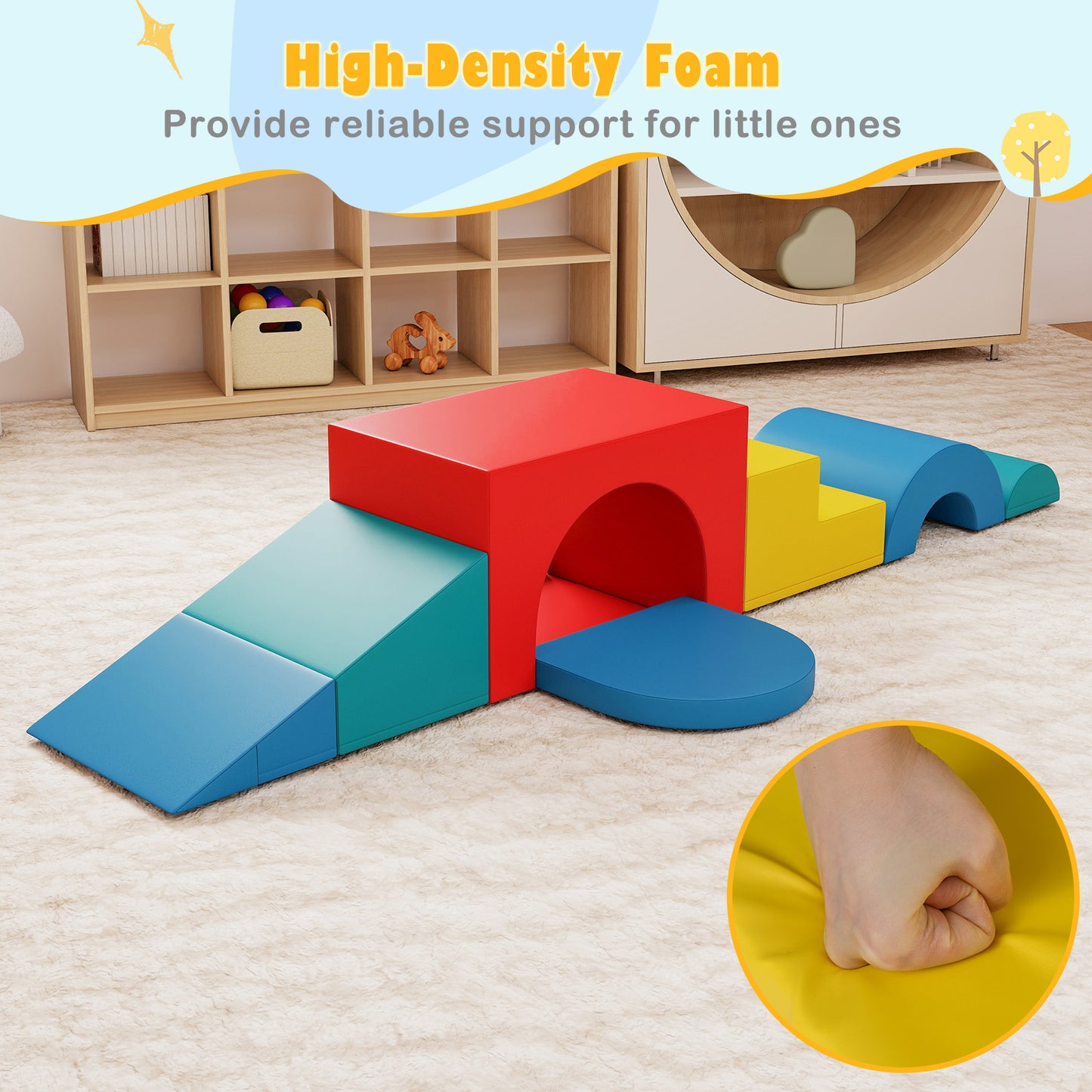7 Piece Red Foam Climbing Blocks | Soft PU Leather Play Gym