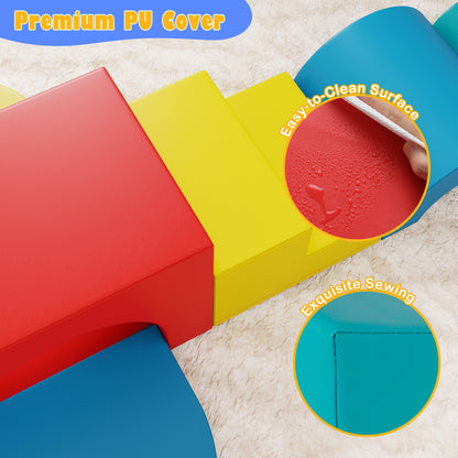 7 Piece Red Foam Climbing Blocks | Soft PU Leather Play Gym