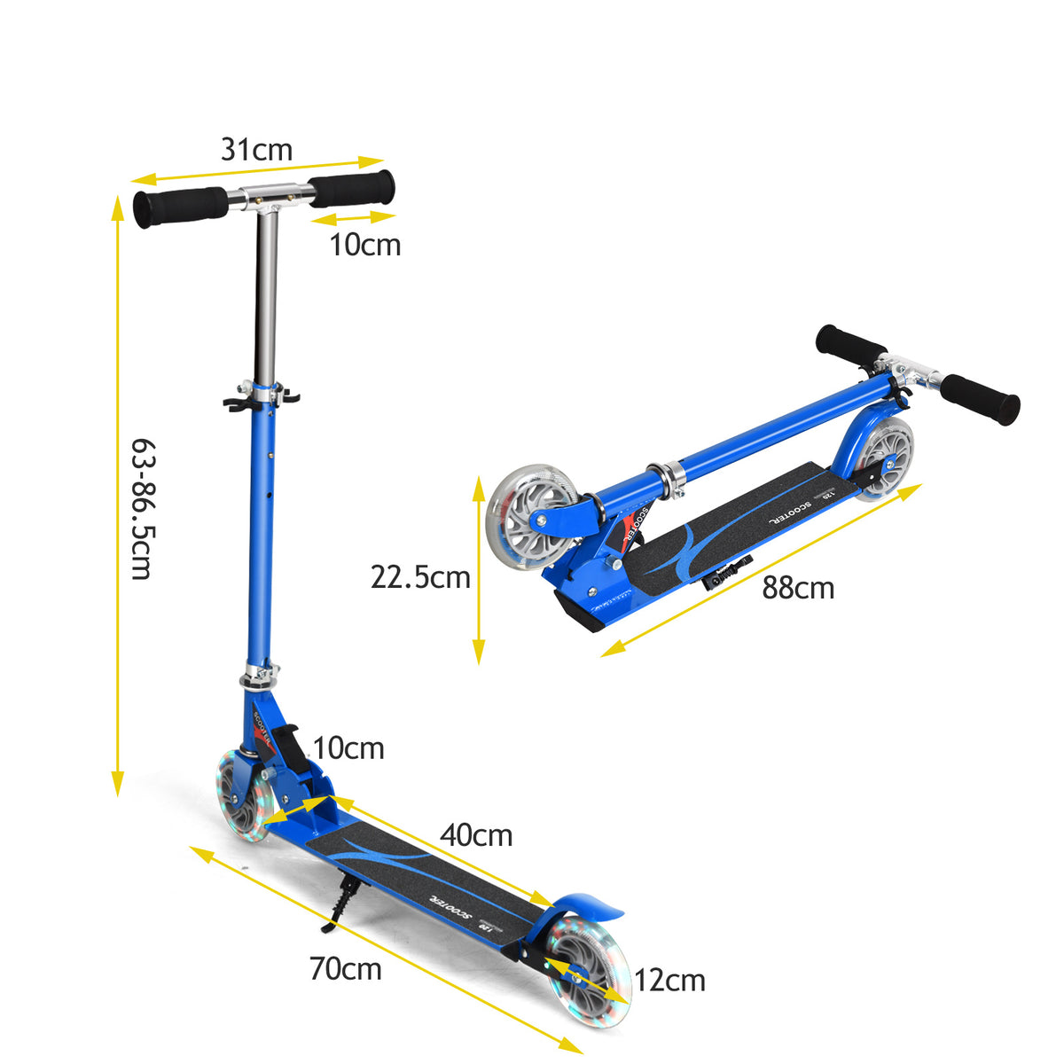 Blue Kids Scooter | LED Wheels Foldable Adjustable Heights Ages 4-13