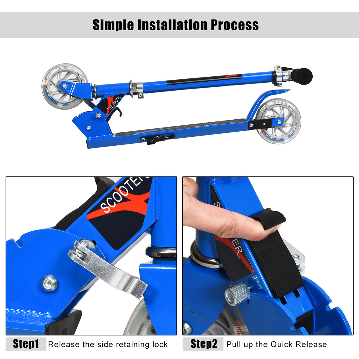 Blue Kids Scooter | LED Wheels Foldable Adjustable Heights Ages 4-13