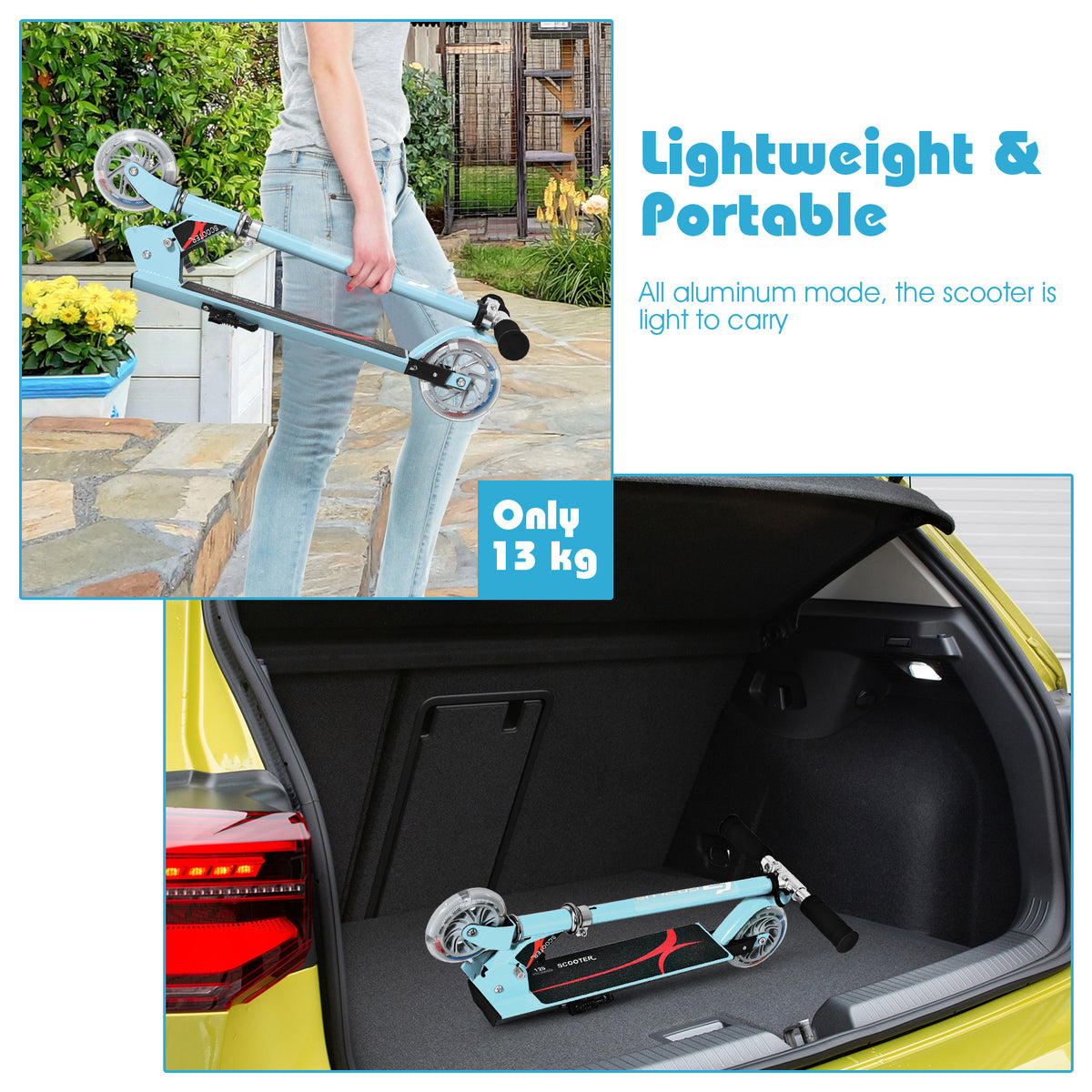 Light Blue Kids Scooter | LED Wheels & Adjustable Height