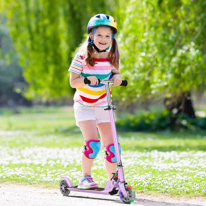 Costway Foldable Scooter for Kid Ages 4-13 with Light-up Wheels and Adjustable Height-Purple