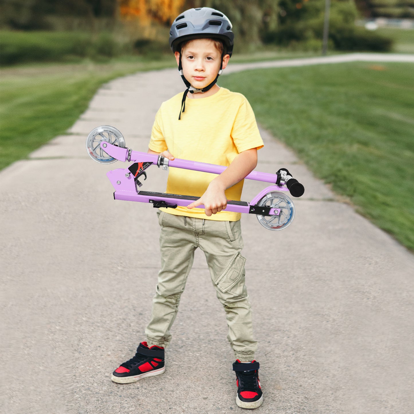 Purple Kids Scooter | LED Wheels Foldable Adjustable Height