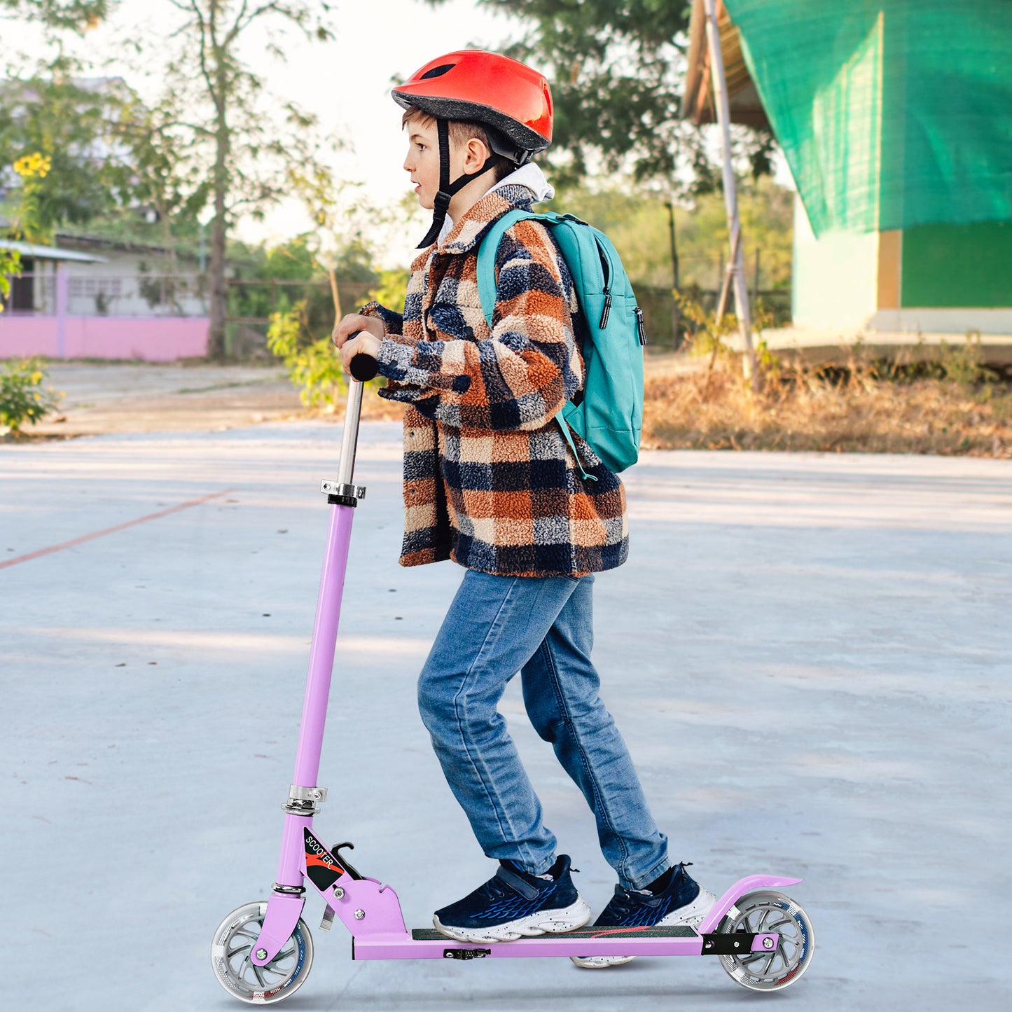 Purple Kids Scooter | LED Wheels Foldable Adjustable Height