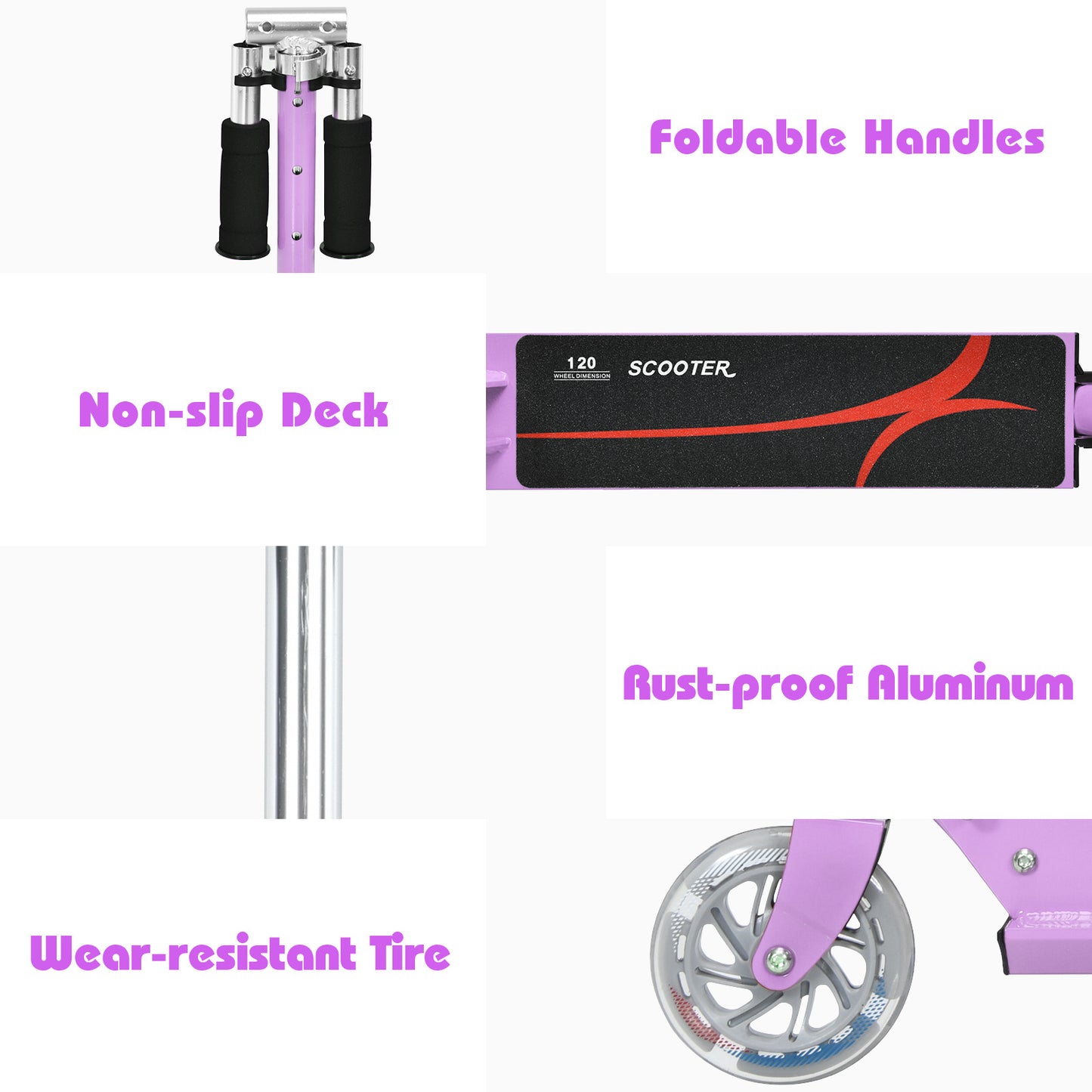 Purple Kids Scooter | LED Wheels Foldable Adjustable Height