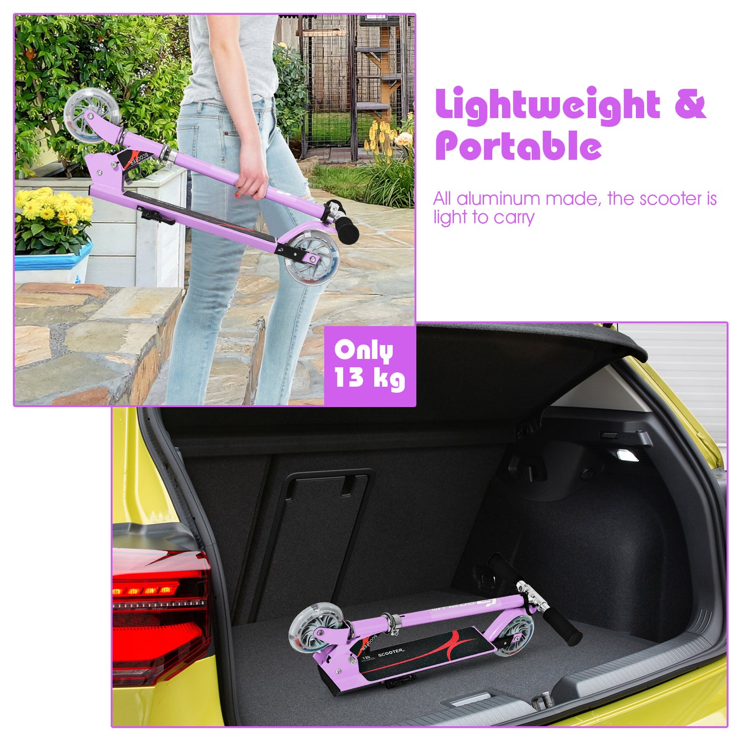 Purple Kids Scooter | LED Wheels Foldable Adjustable Height