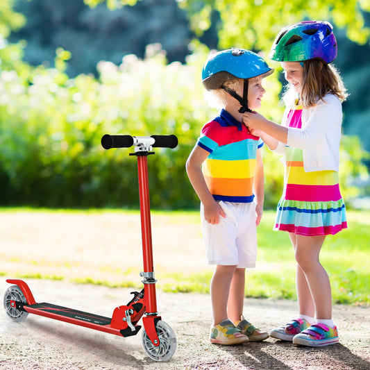 Costway Foldable Scooter for Kid Ages 4-13 with Light-up Wheels and Adjustable Height-Red