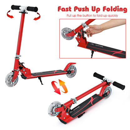 Red Kids Foldable Scooter | LED Wheels & Adjustable Height